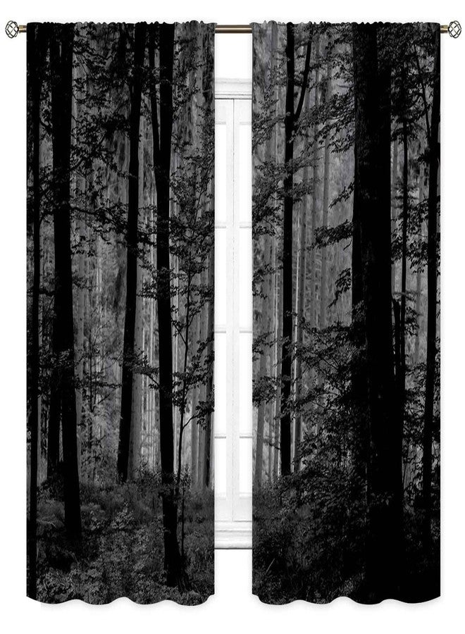 TKUYO Forest Curtains, Gothic Natural Scenery Fantasy Dark Black Misty Foggy Mysterious Forest Woodland Tree Art Printed Window Drapery Treatments for Bedroom Living Room Home Halloween Decor,84"x63" Inch - Image 2